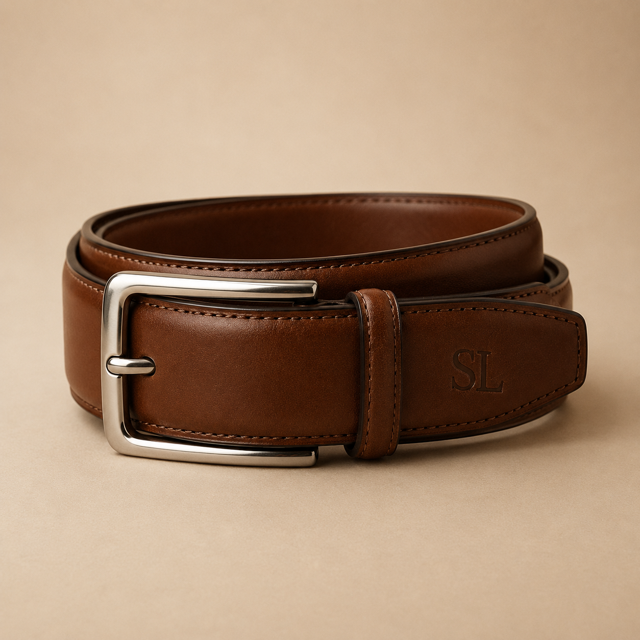 Leather Formal Dress Belt - Cognac