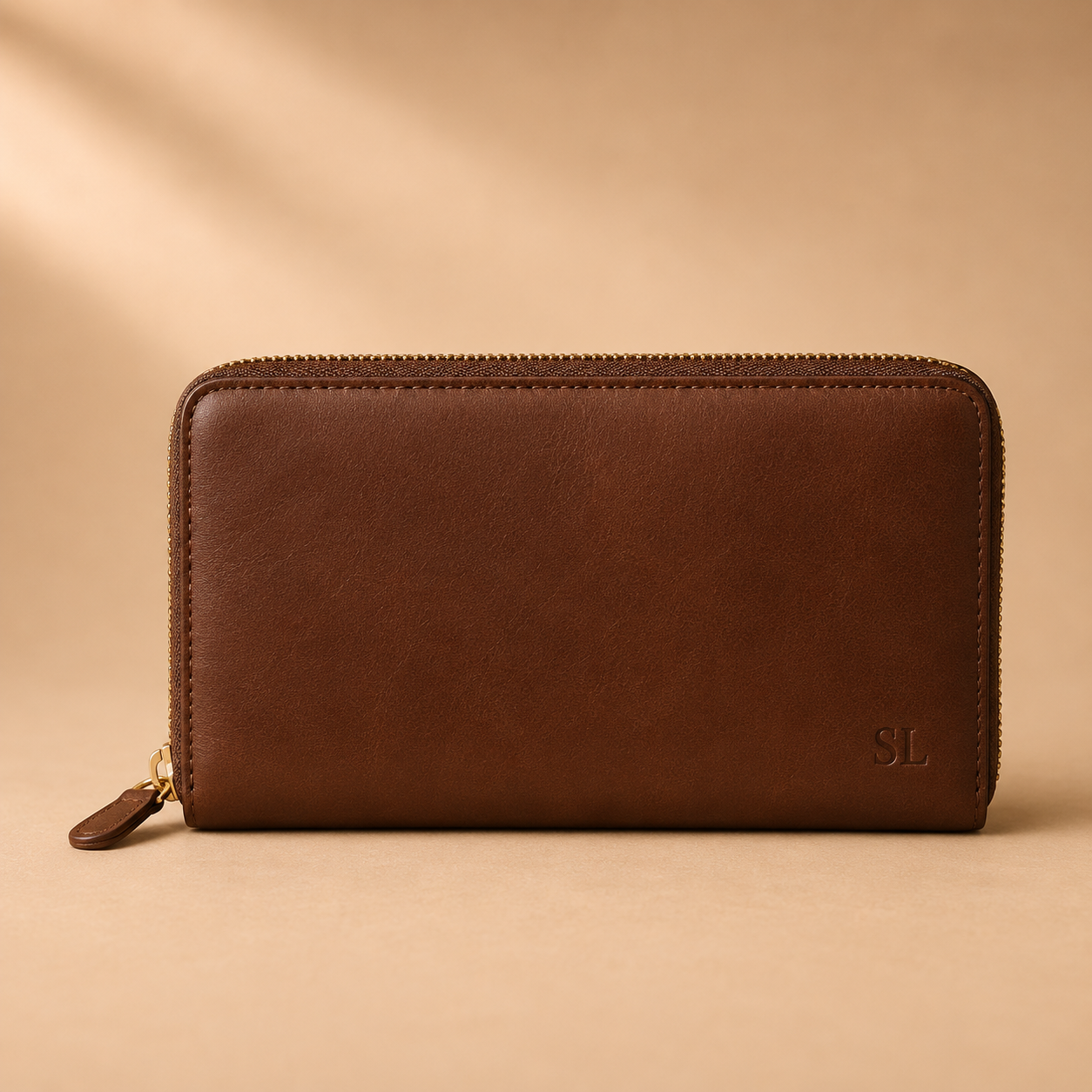 Leather Zip-Around Wallet Premium - Brown