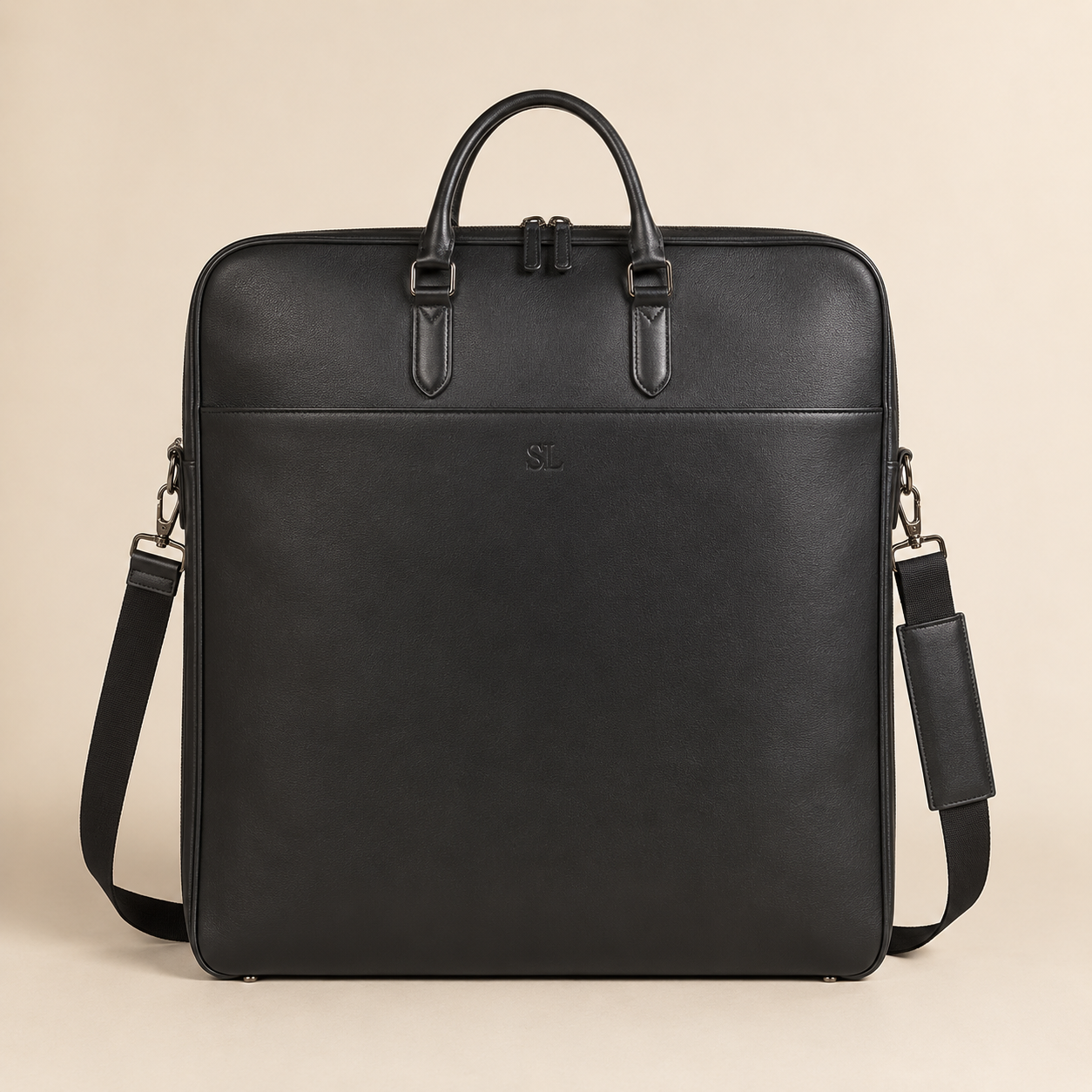 Leather Messenger Bag - Black