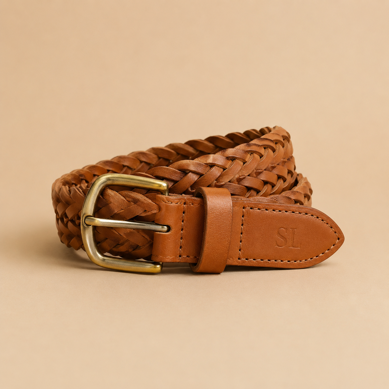 Leather Woven Belt - Tan