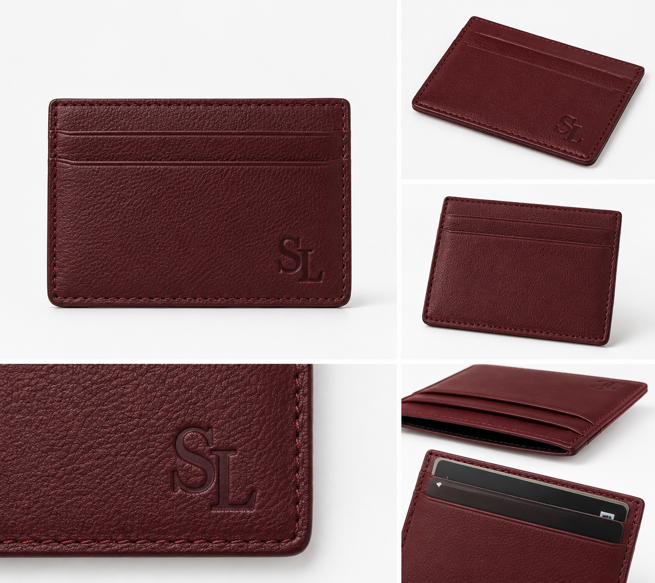 Leather Slim Card Case - Burgundy