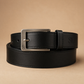Leather Belt With Engraved Buckle - Black